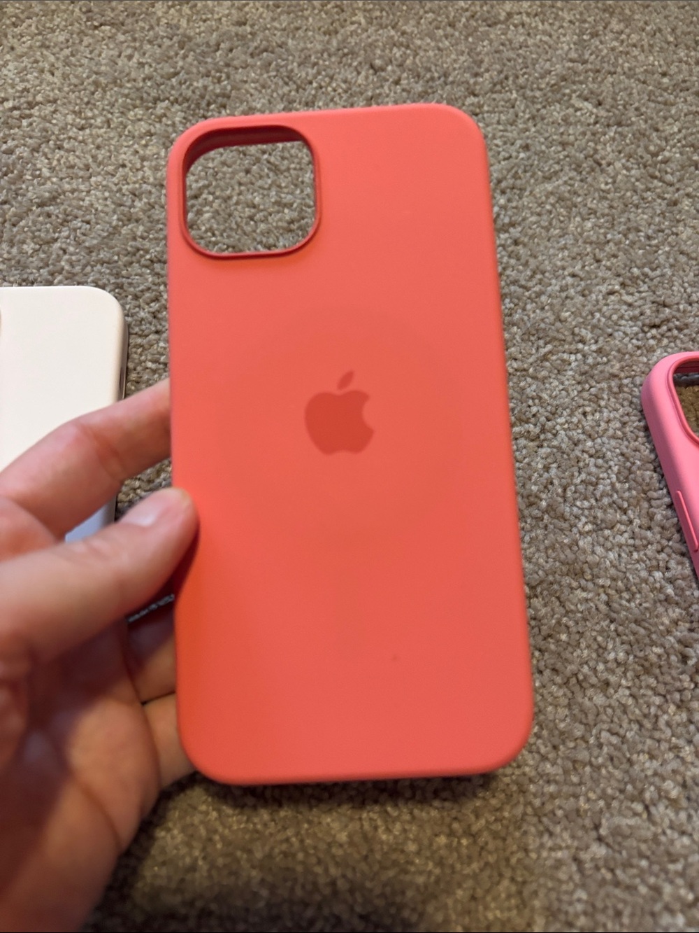 Set of 3 Apple Silicone iPhone15 Cases - Pink / Coral / Cream - Picture 3 of 11